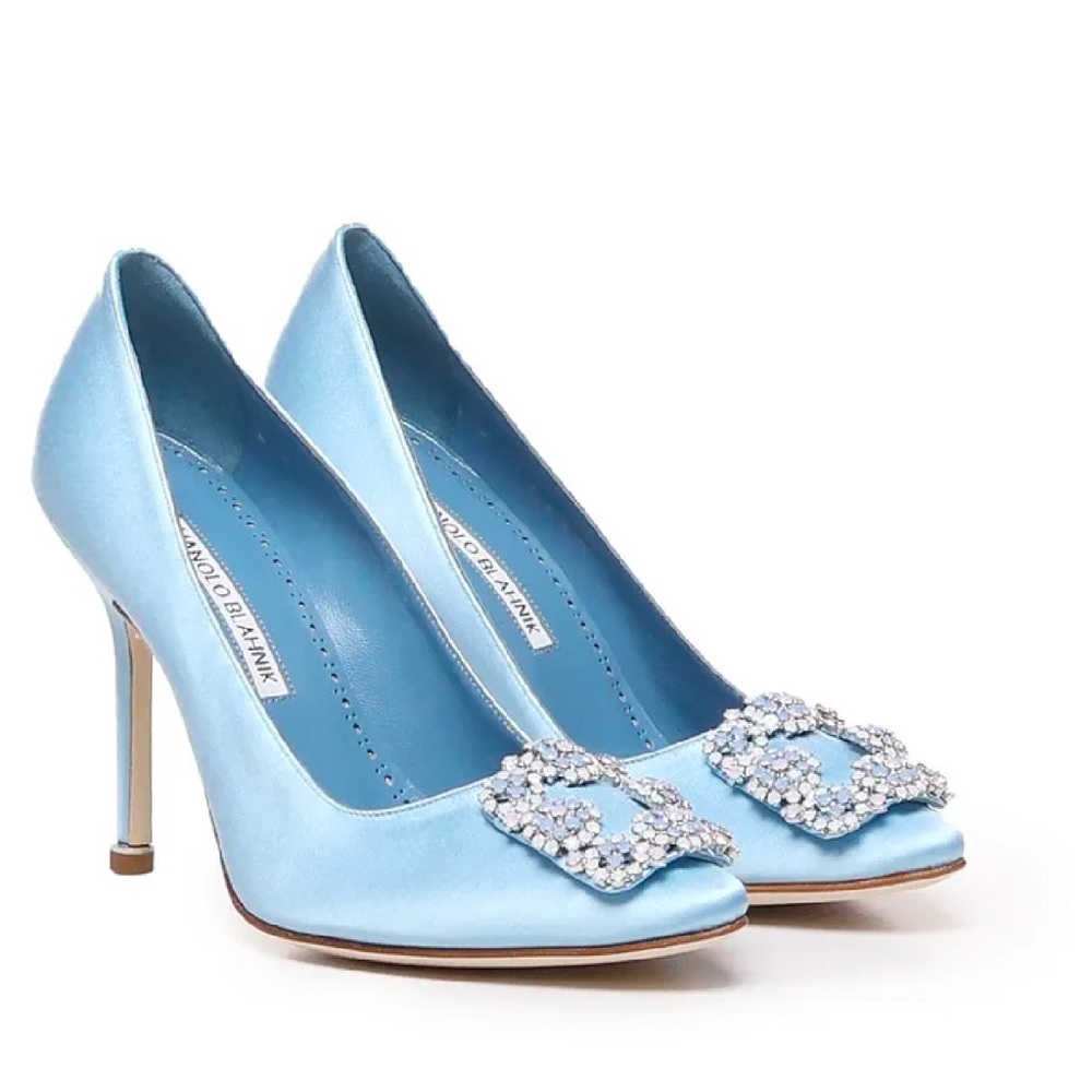 Baby Blue Satin Manolos